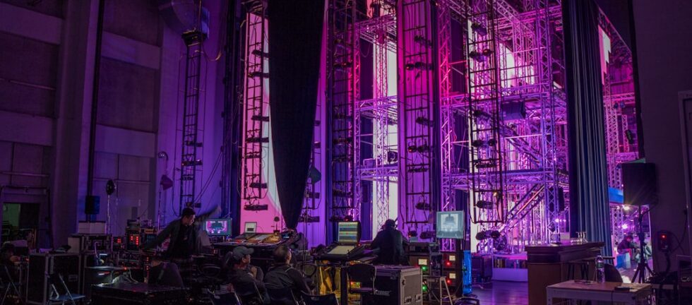 Professional audiovisual stage setup for a live event